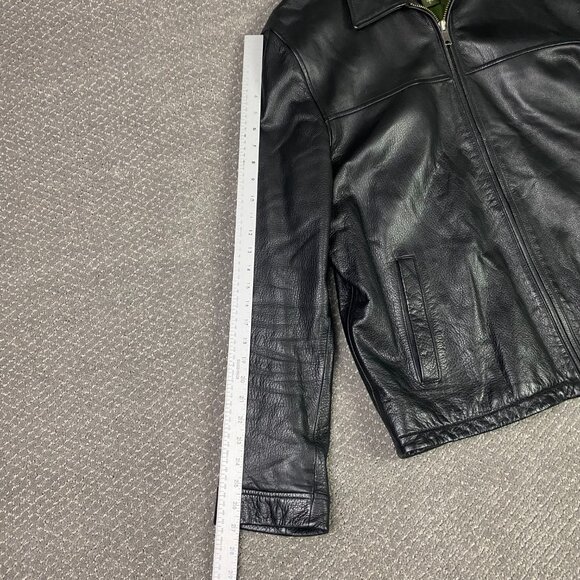 Eddie Bauer Leather Jacket Men's Large Tall LT Heavyweight Bomber Black - Picture 11 of 12